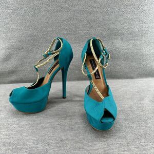 STEVE MADDEN - Adelyn Teal Platform Peep Toe Stiletto Pumps 7.5  B7
